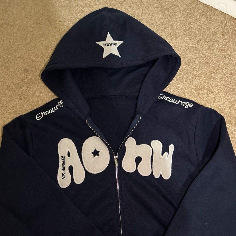 Navy Blue Hoodie with Star Design
